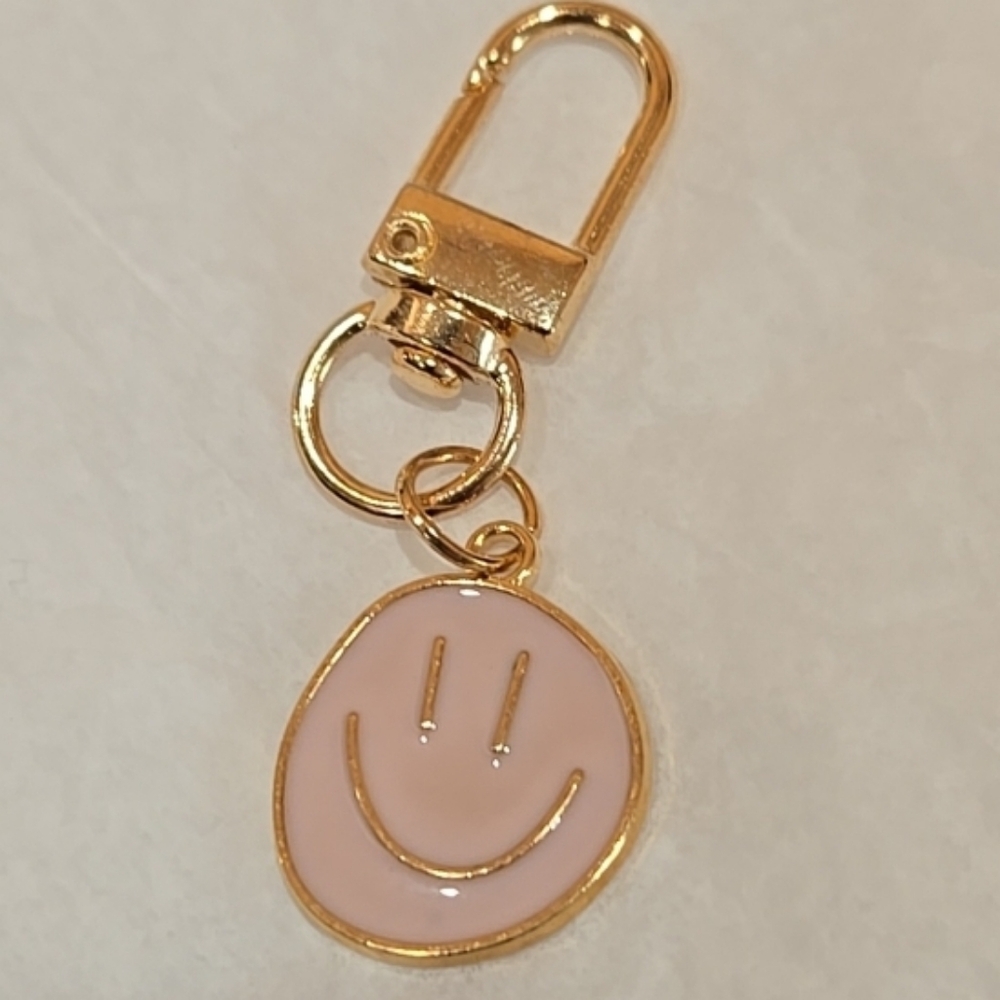 Gold and Pink Smiley Keychain